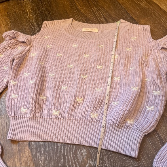 Liz Lisa Cropped Cold Shoulder Butterfly Lilac Sweater - Picture 3 of 7